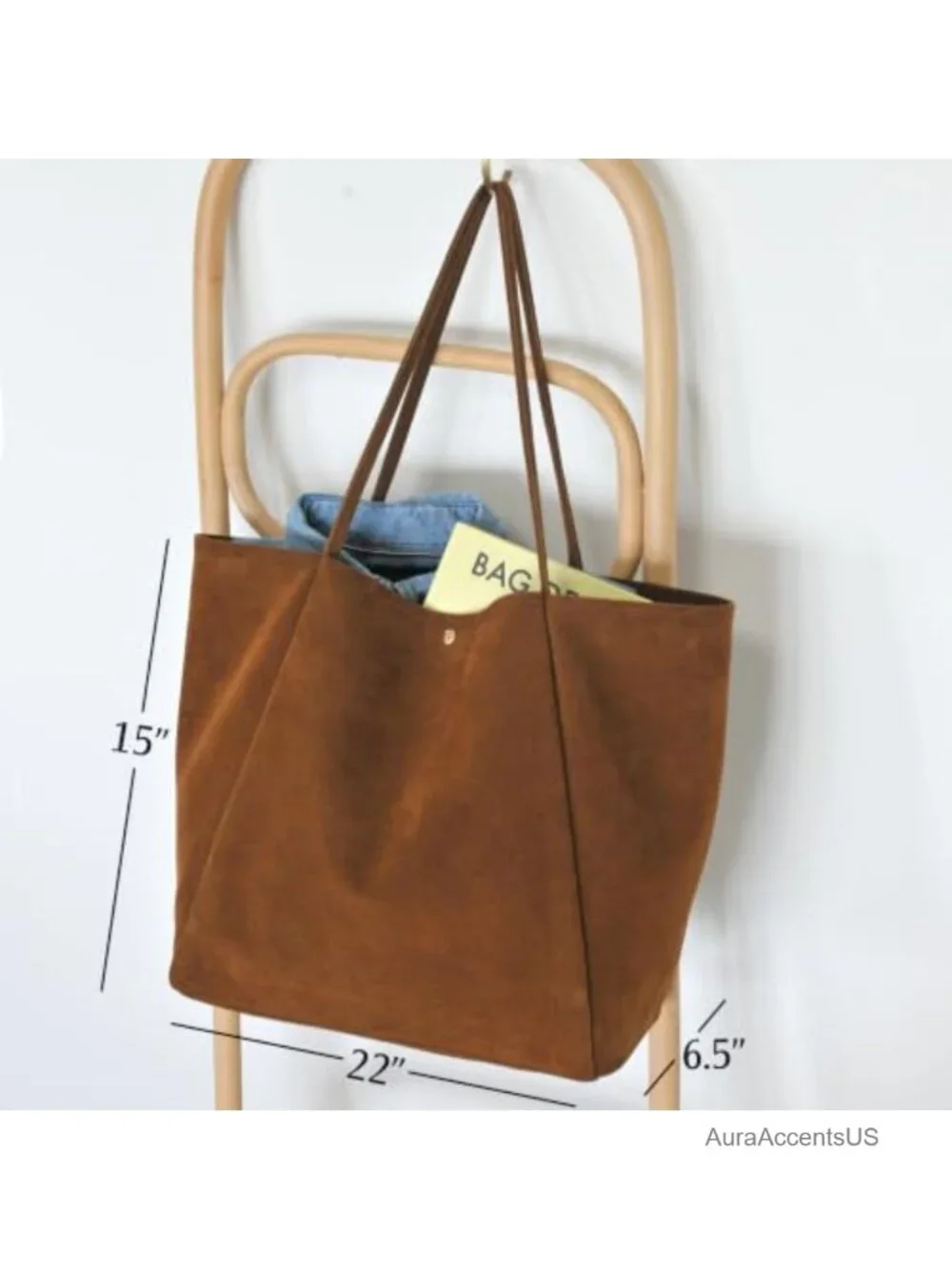 Oversized Faux Suede Tote Bag for Women - Lightweight, Magnetic Snap, Laptop